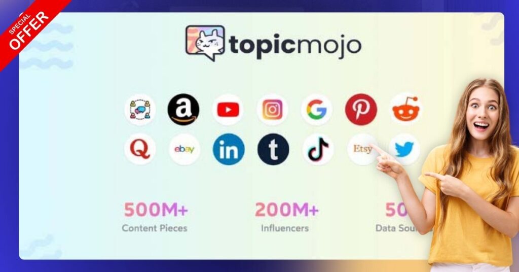 TopicMojo dashboard showing trending topic insights and keyword questions