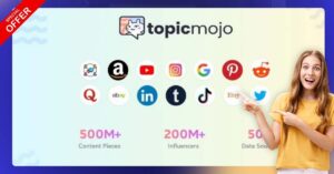TopicMojo dashboard showing trending topic insights and keyword questions
