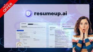 A job seeker using ResumeUpAI dashboard to create an ATS-friendly resume, track job applications, and optimize their LinkedIn profile