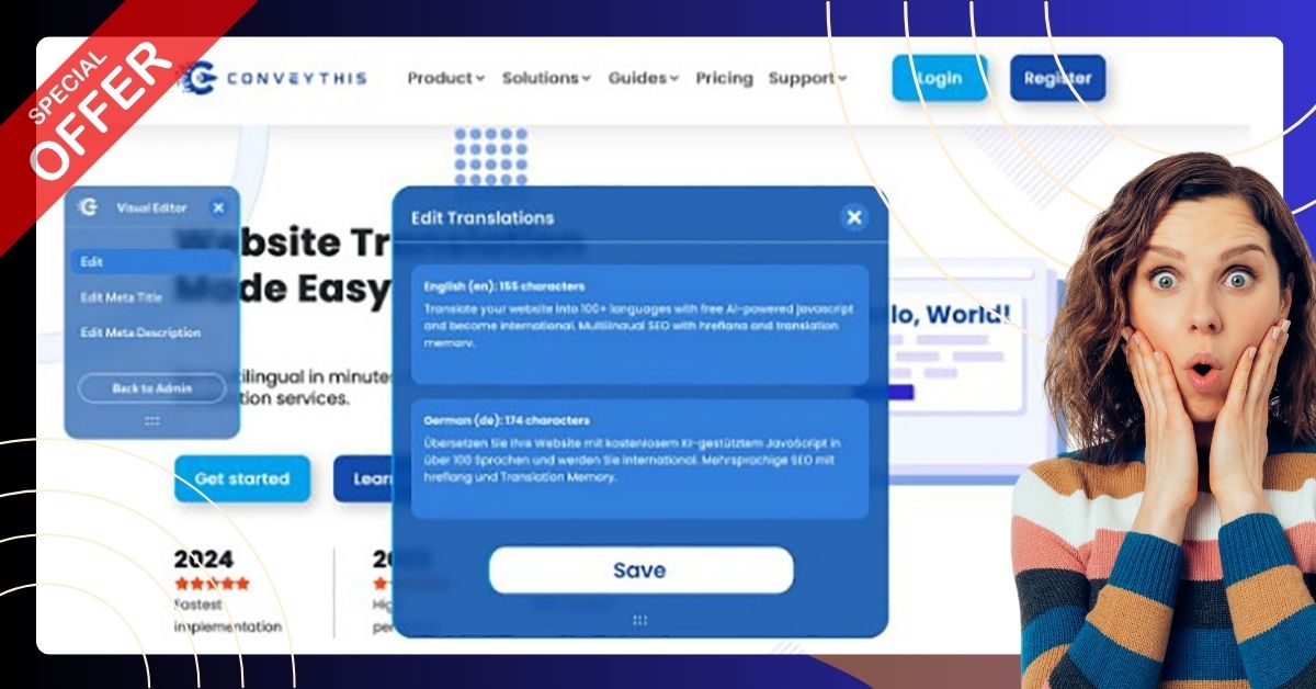 Dashboard of ConveyThis tool translating a website into multiple languages