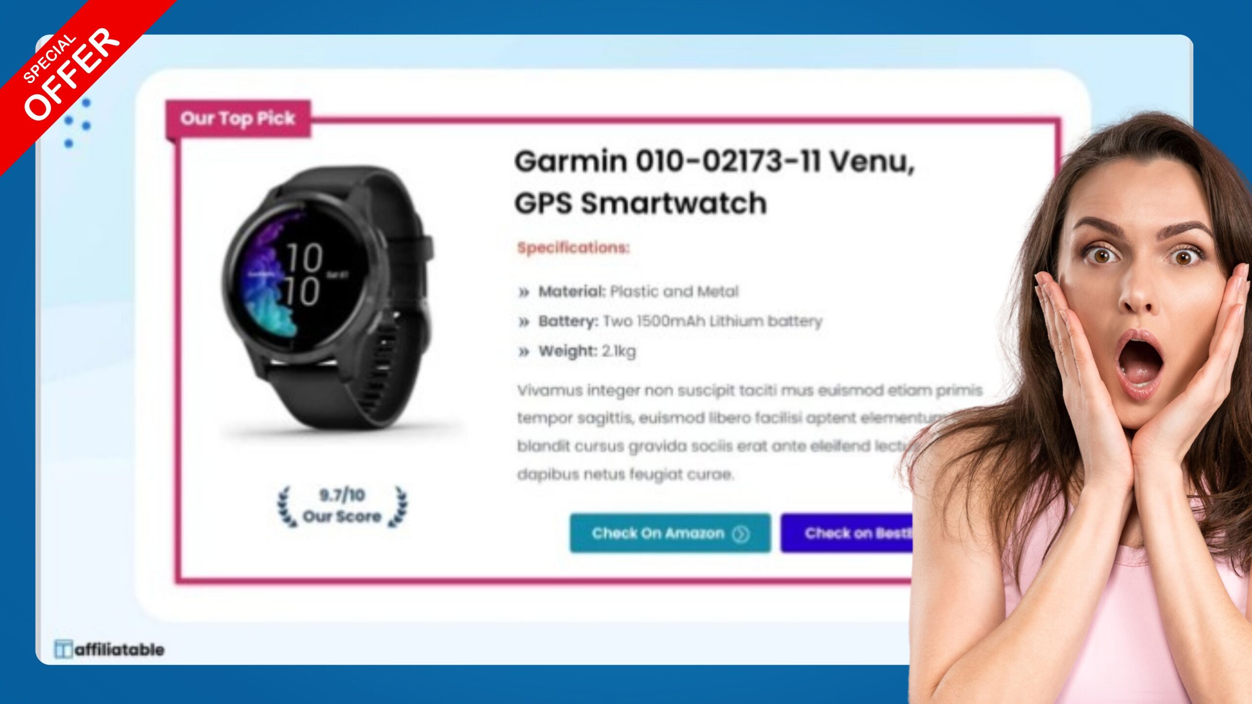 Highlight key product features and ratings with professionally designed review boxes