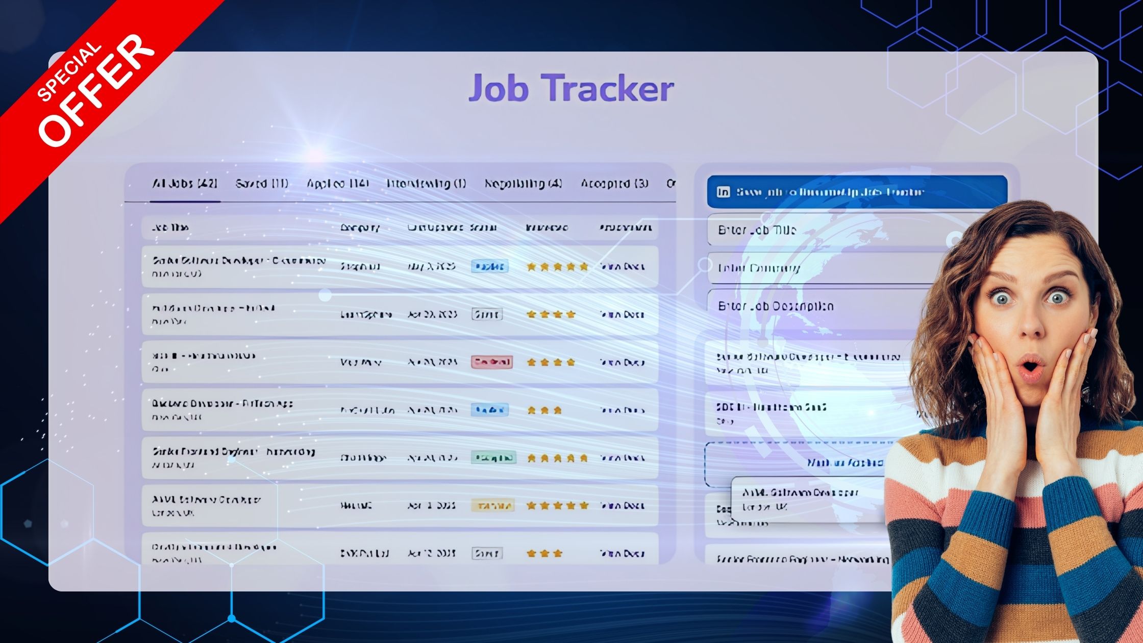 Job seeker viewing ResumeUpAI analytics dashboard with resume score and improvement tips