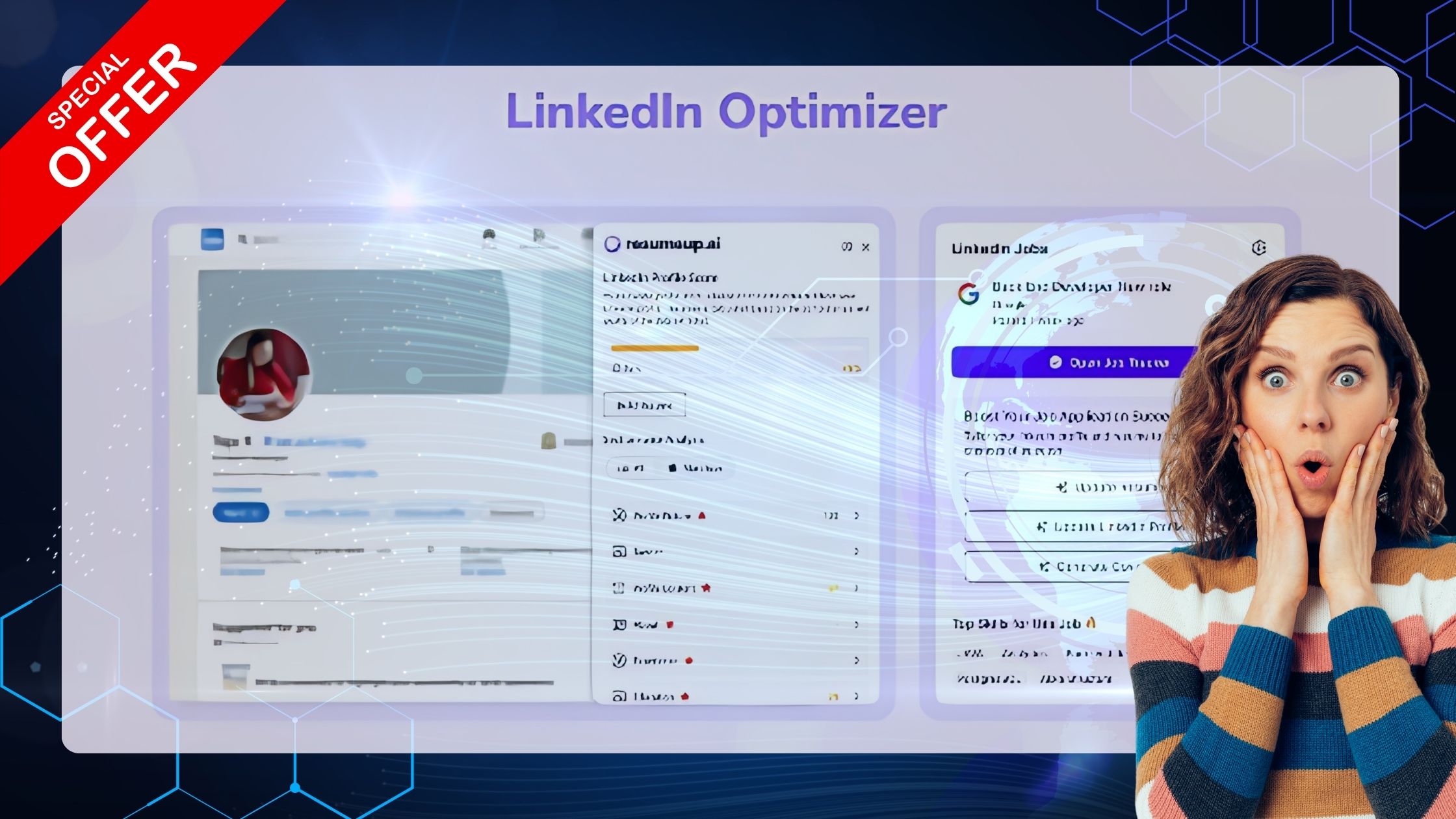 LinkedIn profile audit screen in ResumeUpAI displaying optimization tips and keyword suggestions