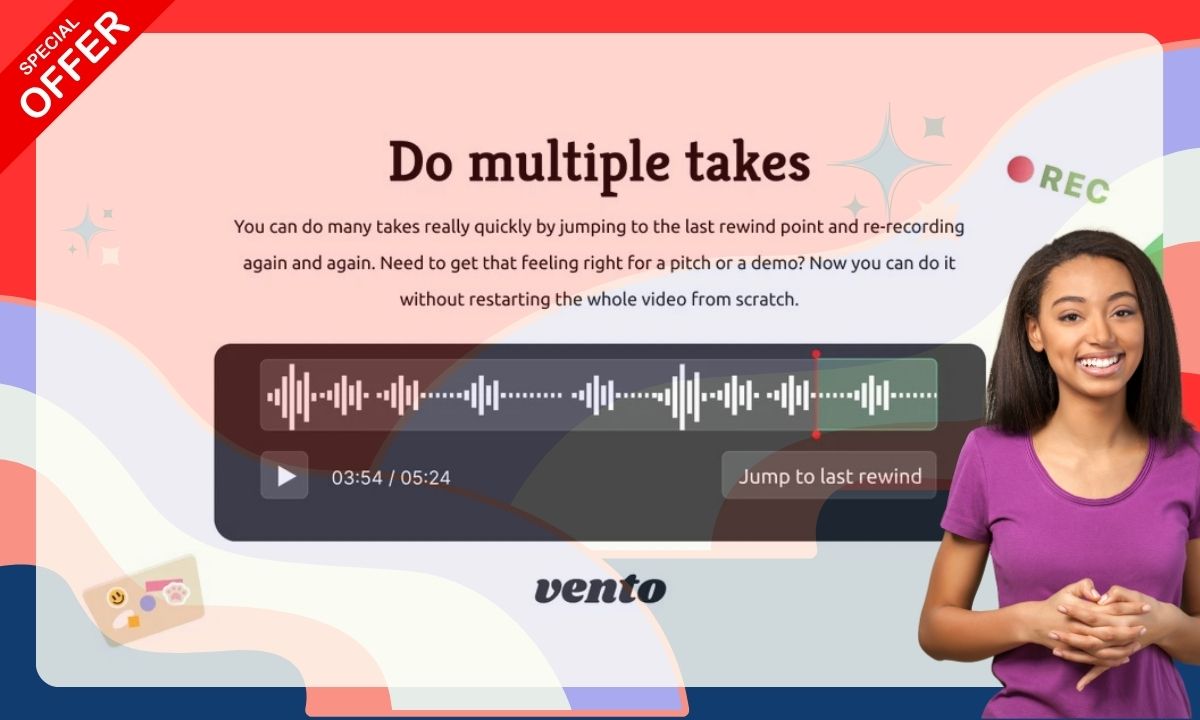 We don't think it should be difficult to re-record or do multiple takes, so we've made it a painless process with Vento.