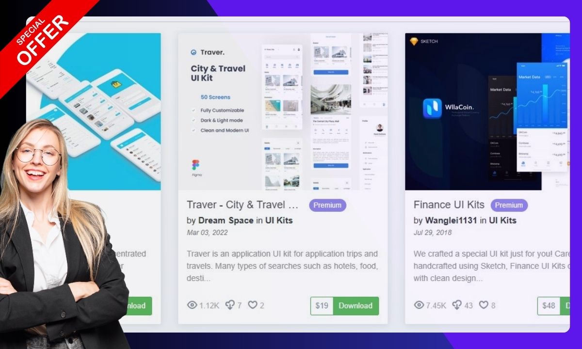 Get ahead in your project by using all the free & premium curated fonts, graphics, templates, mobile app designs & UI Kits we offer