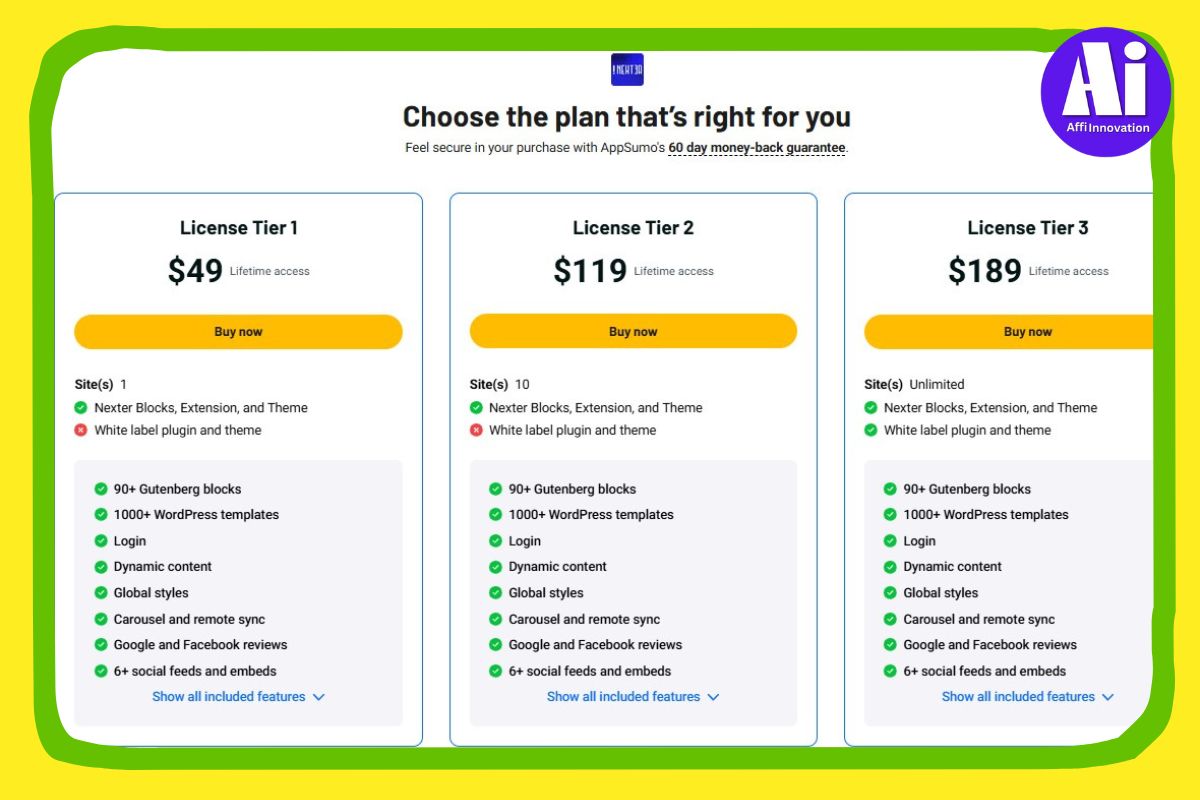 Nexter pricing plans showing free, pro, and agency options