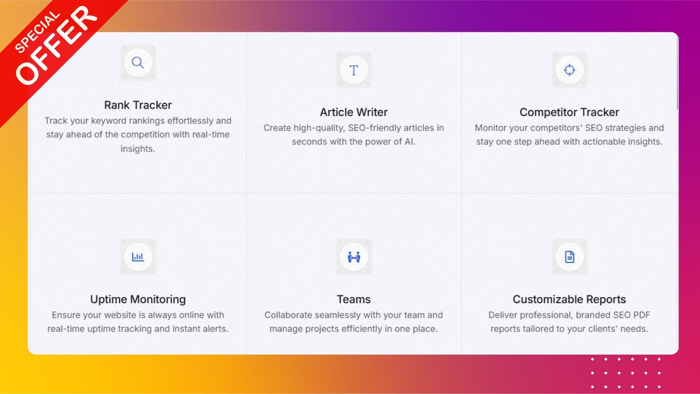 Optimize, monitor, and grow your website effortlessly with powerful AI-driven tools