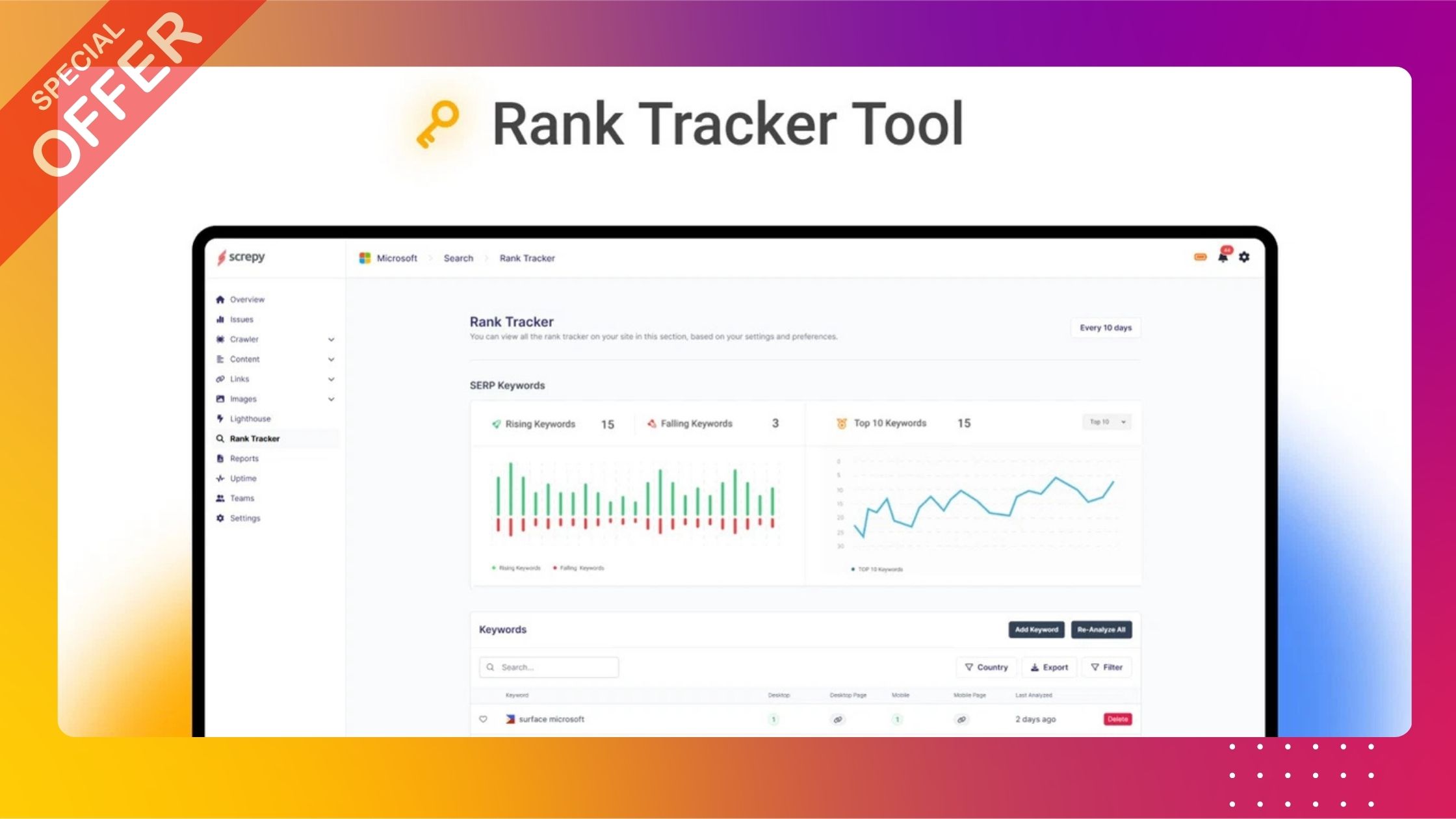 The Search Console integration allows you to track your website’s organic performance in one place. It displays key metrics from Google Search to help you monitor visibility, engagement, and ranking trends